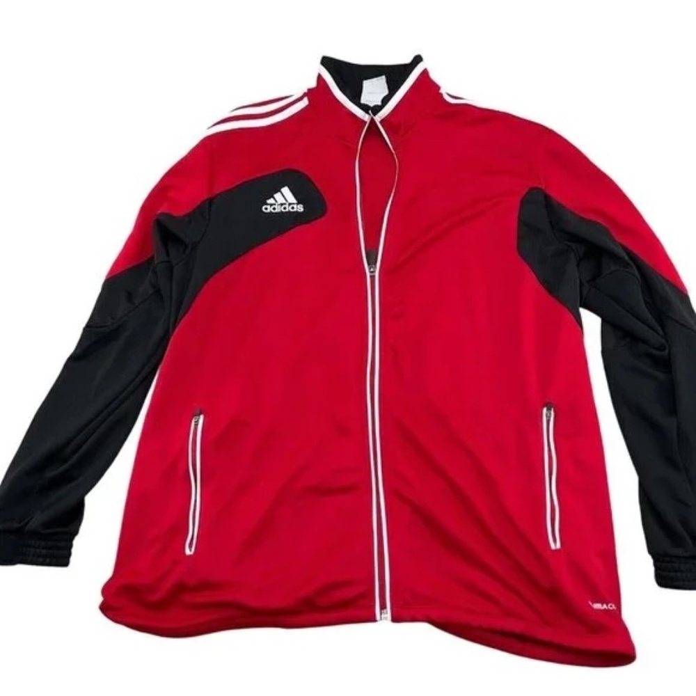 Adidas Jacket Adult Large Red Black‎ Colorblock Full Zip 3 Stripe Knit Track